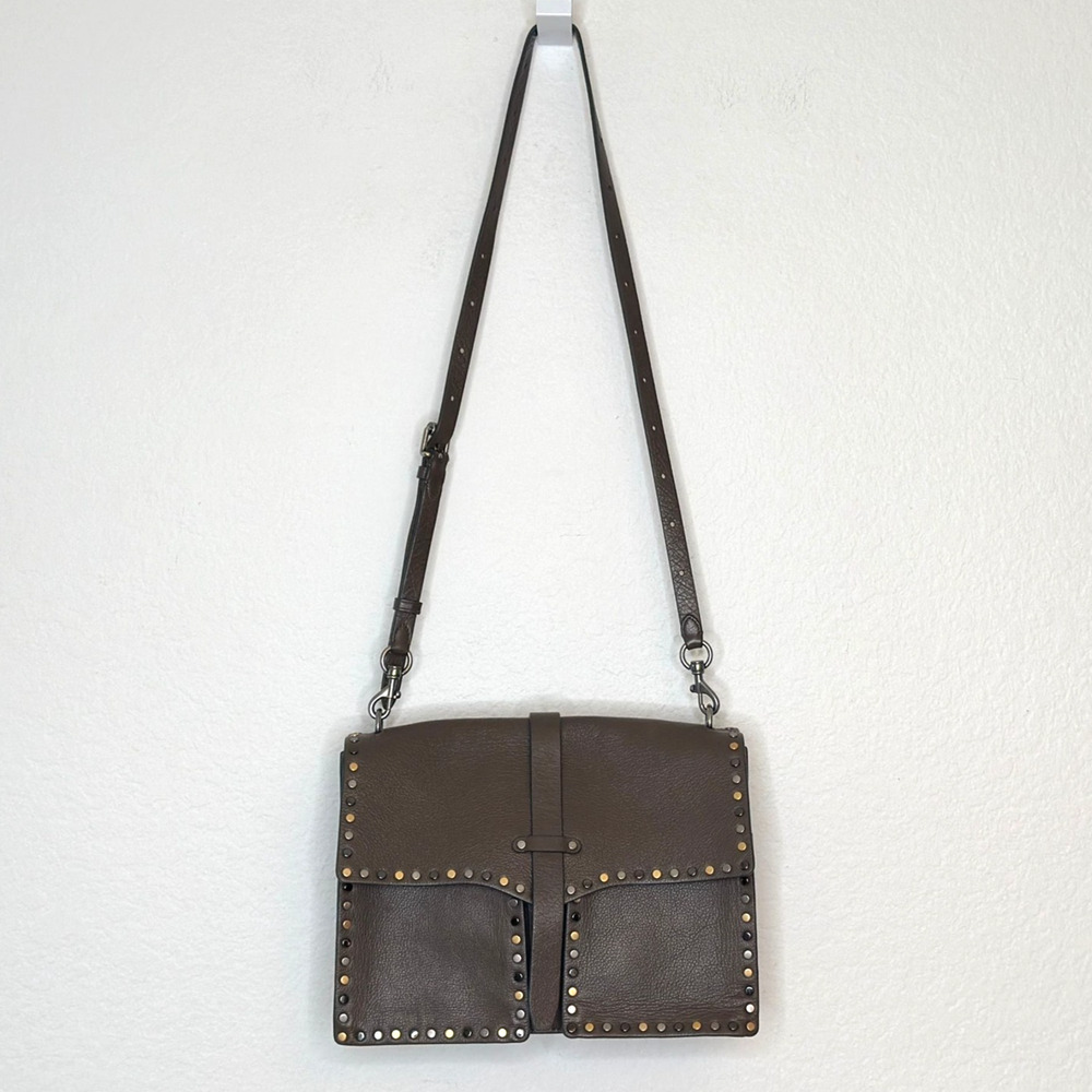 Rebecca Minkoff Nanine Studded Bag Brown Leather Crossbody Shoulder Purse Modern - Picture 7 of 16